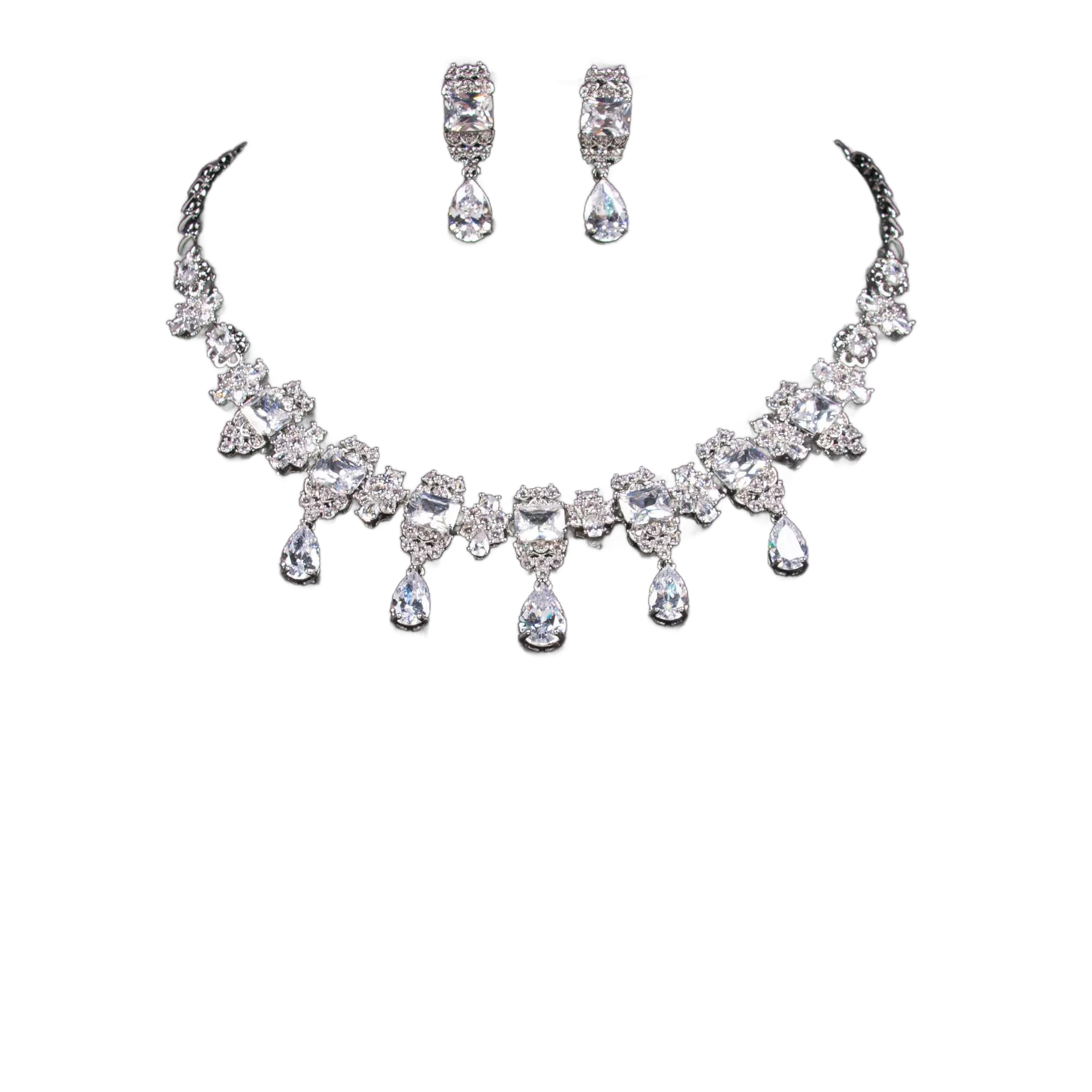 Graceful Blossom CZ Set | Delicate Petal Necklace and Earrings for Women