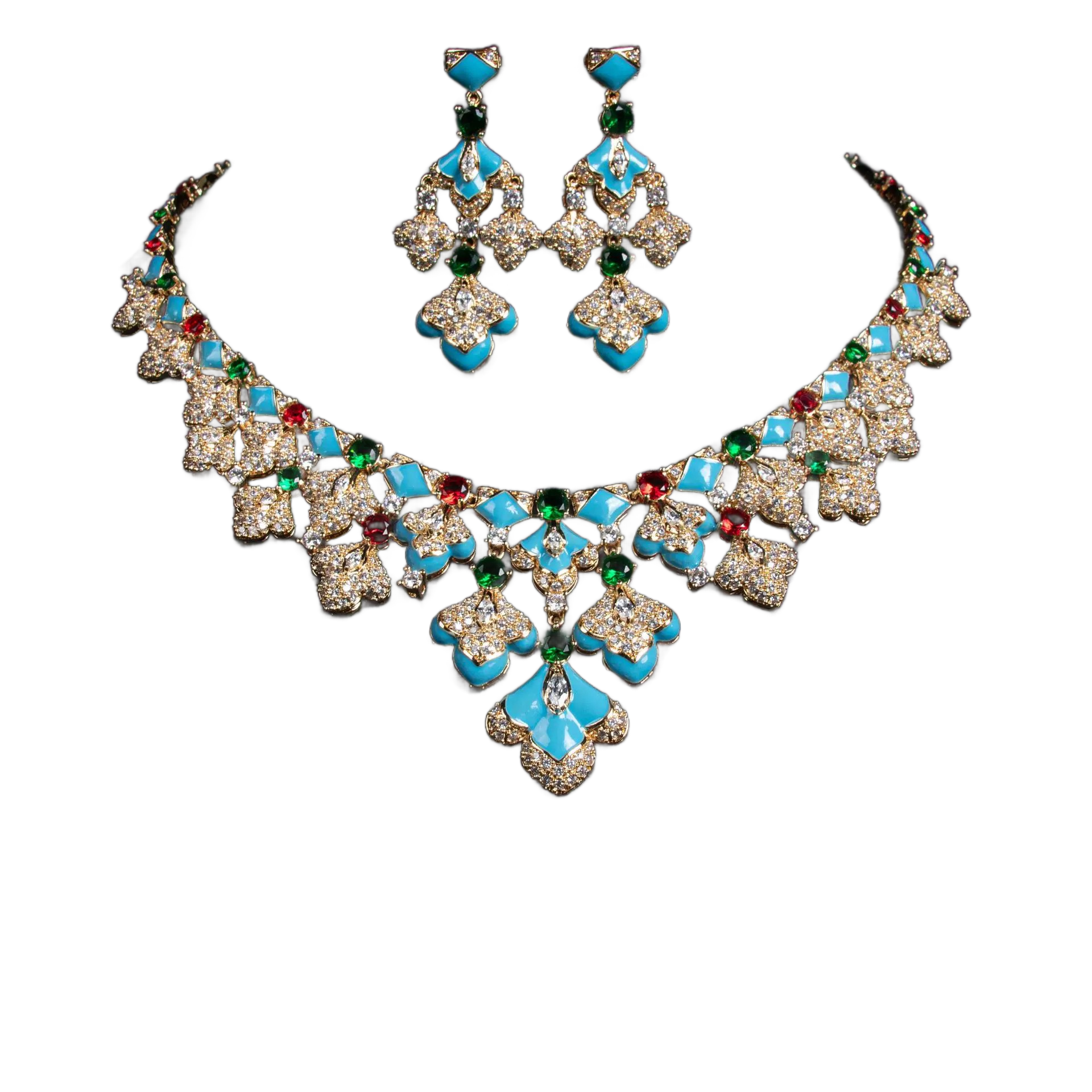 Geometric Petal Jewelry Set | Triangle Flower CZ Necklace & Earrings