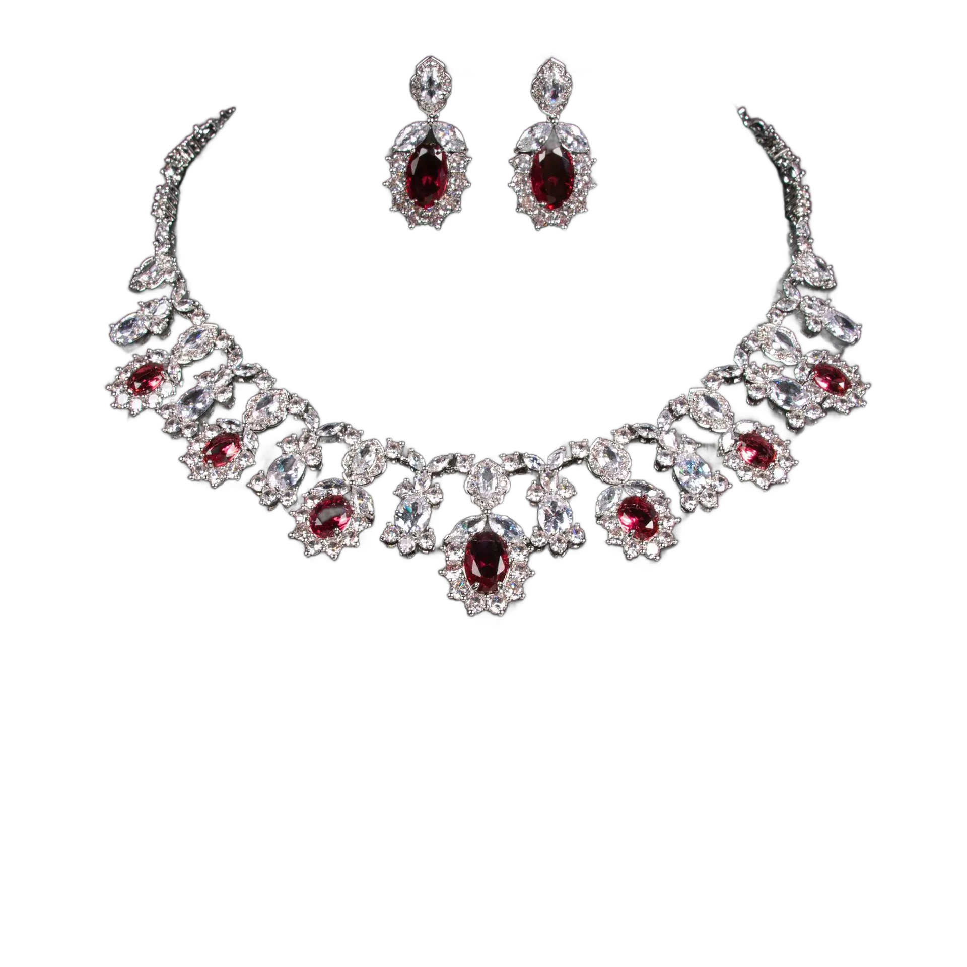Petal-Inspired CZ Jewelry Set | Elegant Flower Necklace & Earrings