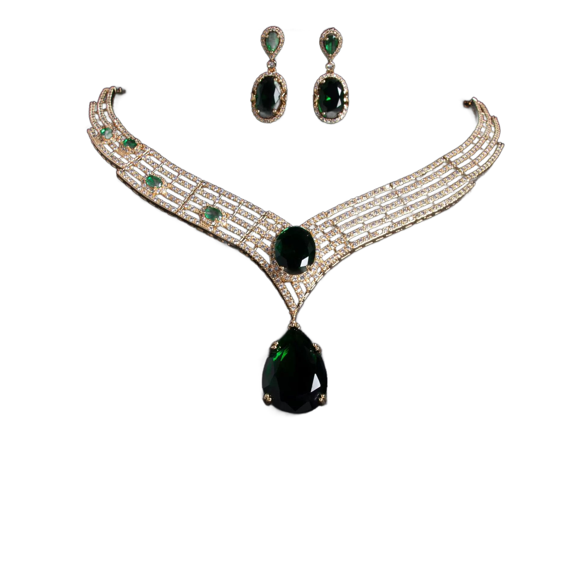 Crystal Teardrop Zircon Necklace & Earring Set | Glamorous Evening Jewelry