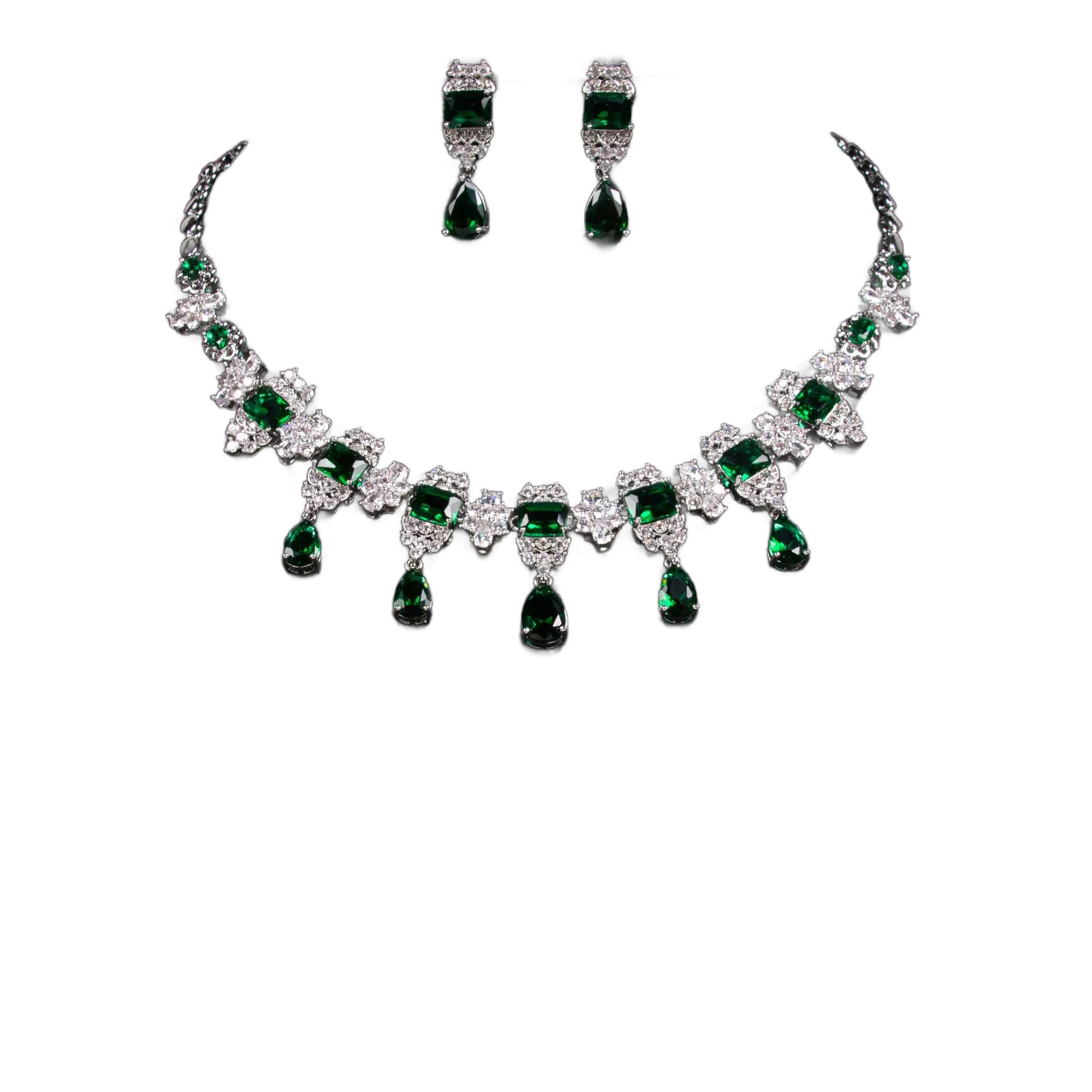 Graceful Blossom CZ Set | Delicate Petal Necklace and Earrings for Women