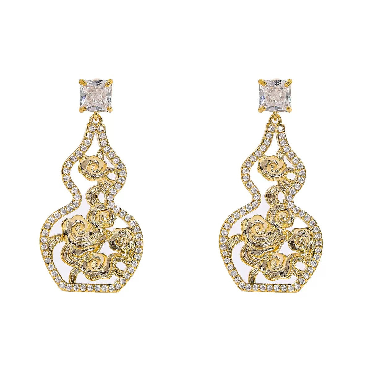 Golden Gourd – Chinese Filigree Long Dangle Earrings