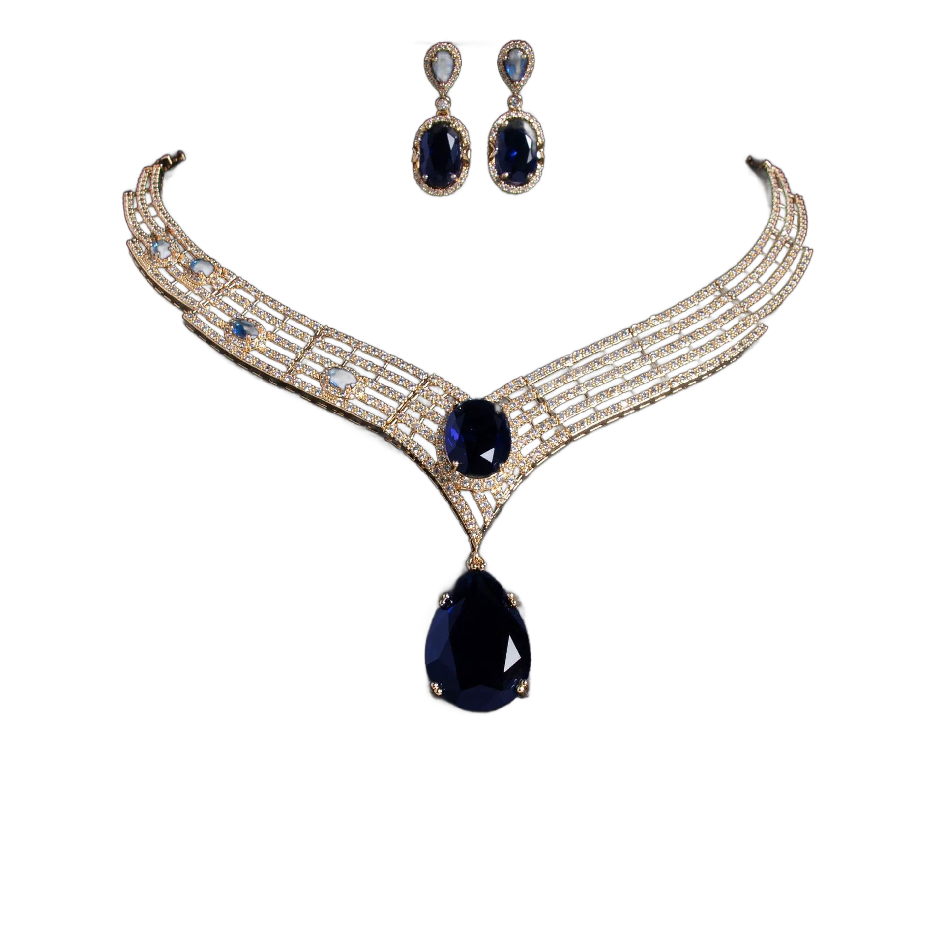 Crystal Teardrop Zircon Necklace & Earring Set | Glamorous Evening Jewelry