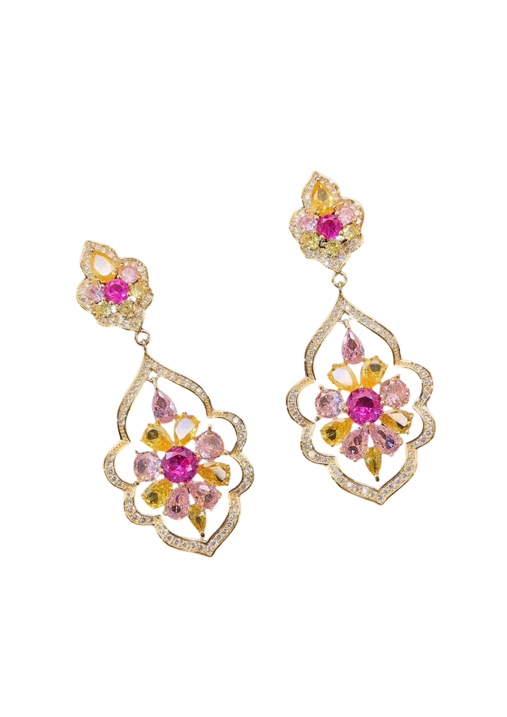 Mandala Bloom – Floral Crystal Dangle Earrings