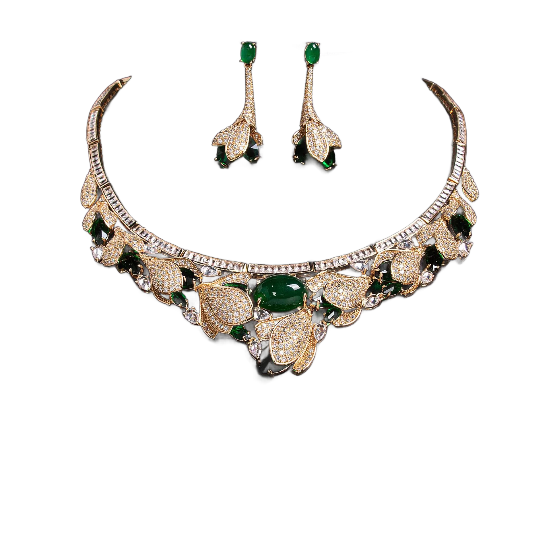 Elegant Flower Design Jewelry Set | Cubic Zirconia Necklace & Stud Earrings