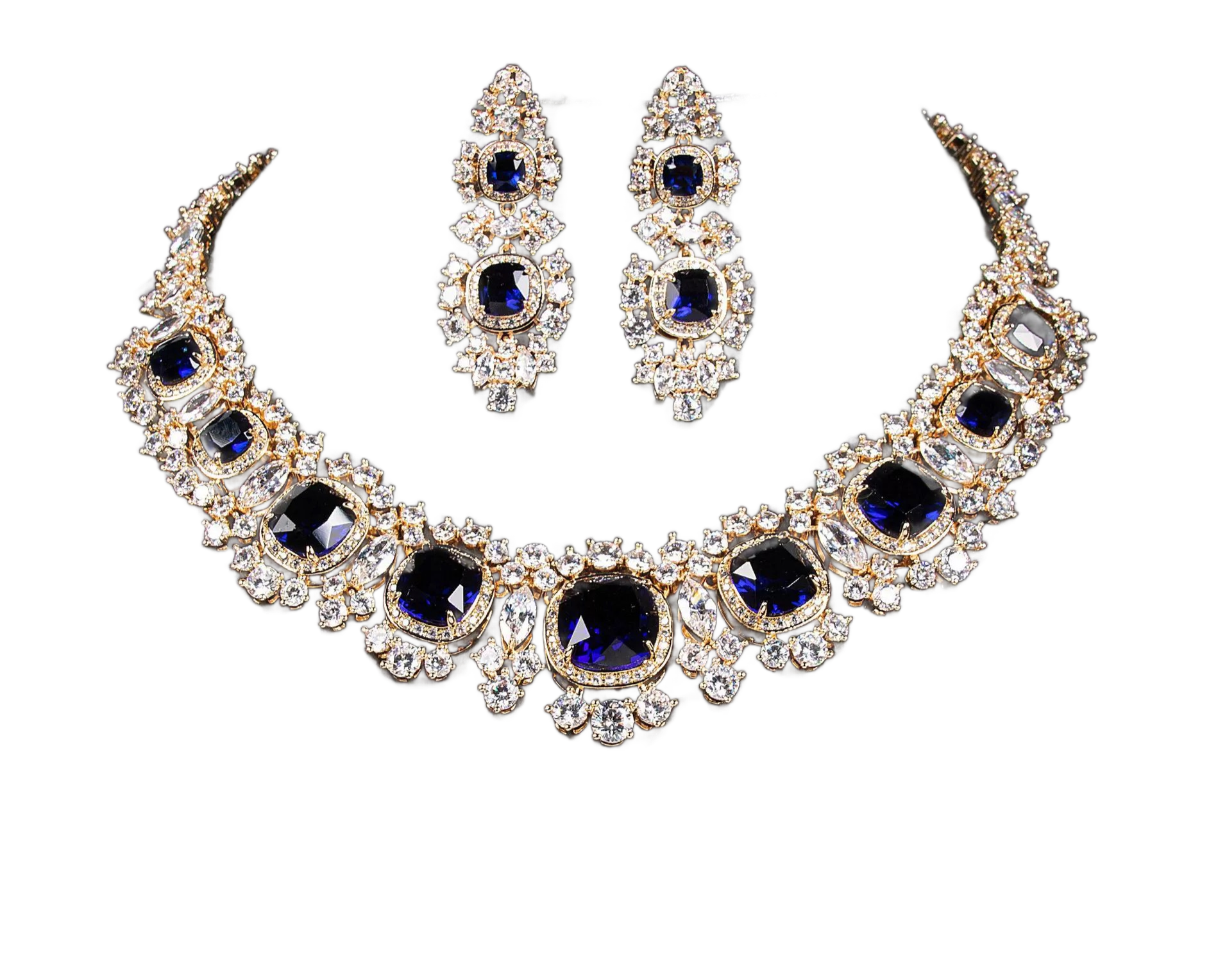 Royal Statement Jewelry Set | Cubic Zirconia Choker Necklace & Drop Earrings