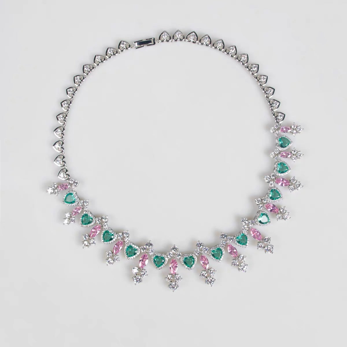 Elegant Heart Pendant Necklace in Sapphire & Blush Pink