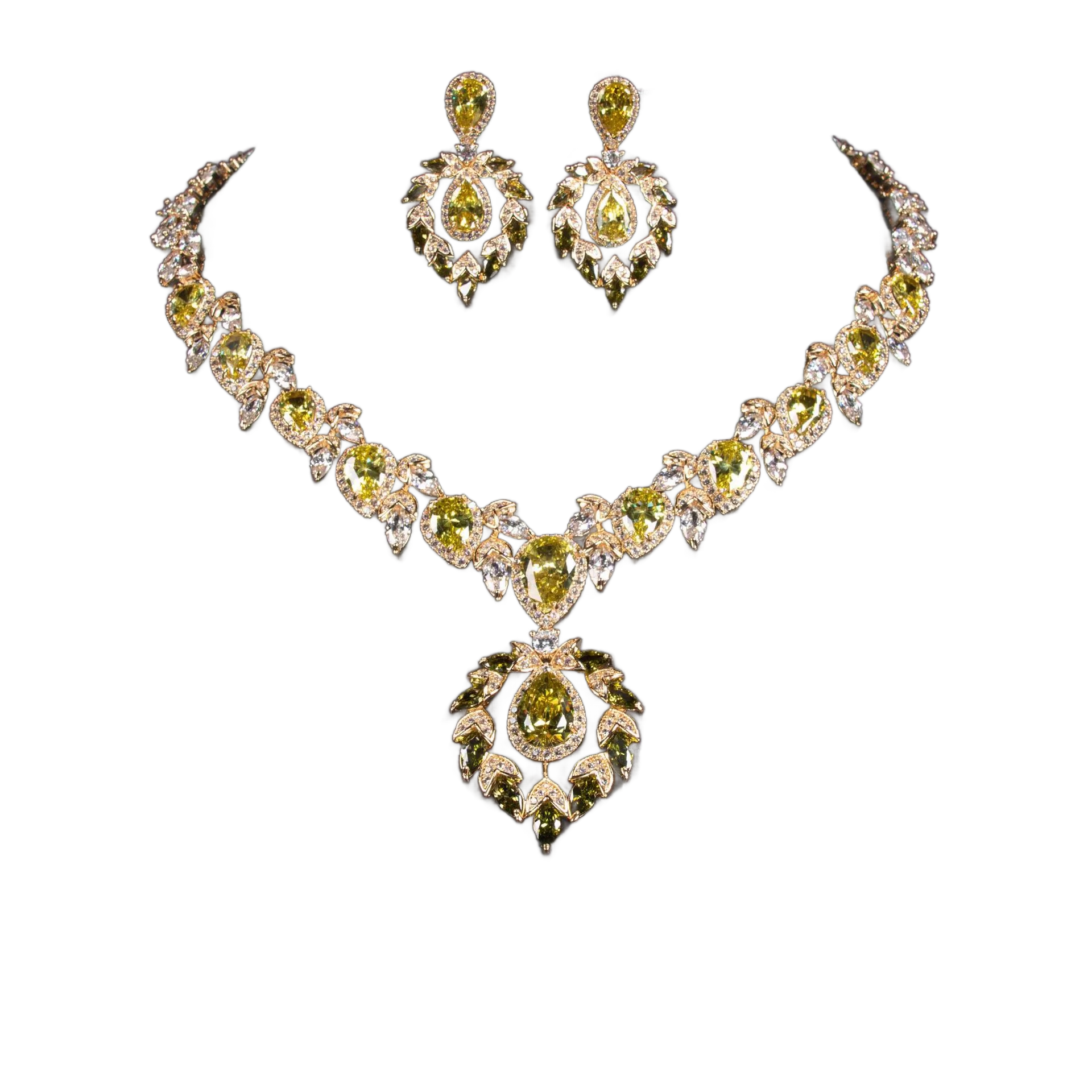 Sparkling Teardrop Cubic Zirconia Set | Multi-Line Necklace & Drop Earrings