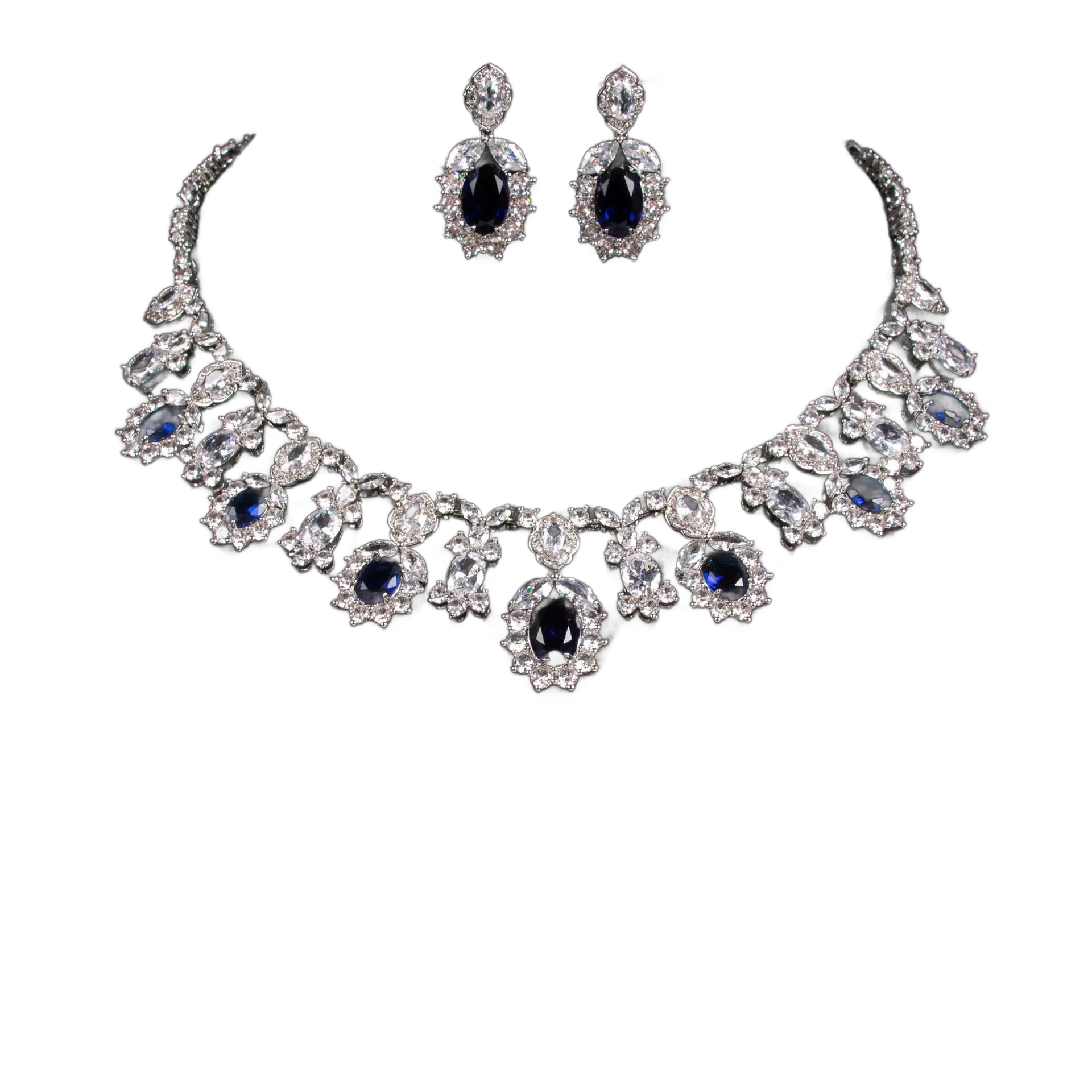 Petal-Inspired CZ Jewelry Set | Elegant Flower Necklace & Earrings