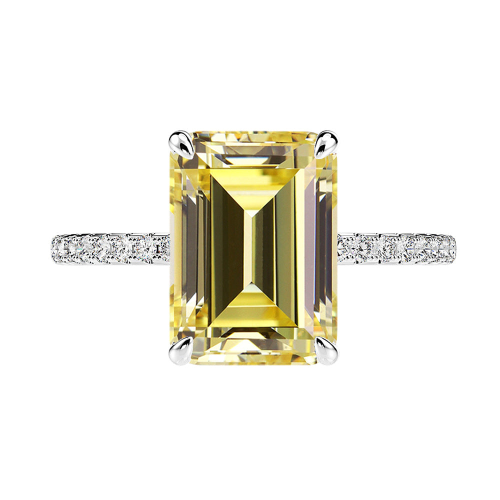Rectangular High Carbon Diamond Light Luxury Ring