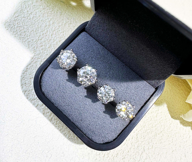 Minimalist Moissanite Stud Earrings – D Color Sparkle, 925 Sterling Silver