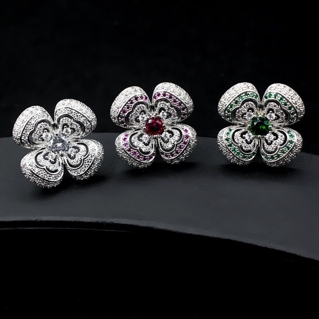 Retro Floral Zircon Earrings for Women Summer High-end Retro Earrings