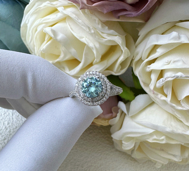 Round shape encrusted with diamonds Sterling Silver Ring