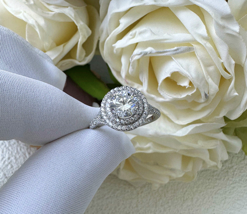 Round shape encrusted with diamonds Sterling Silver Ring