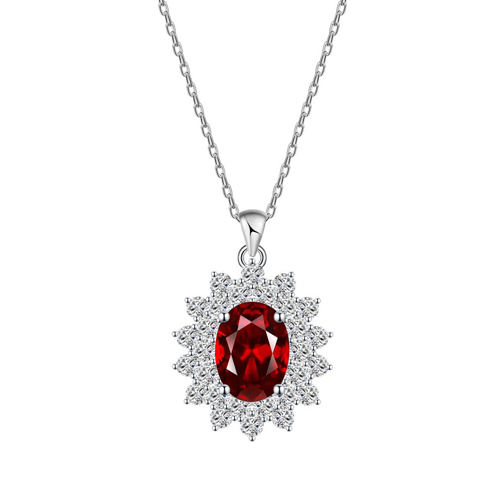 Egg-shaped Artificial Ruby  Sterling Zircon Pendant