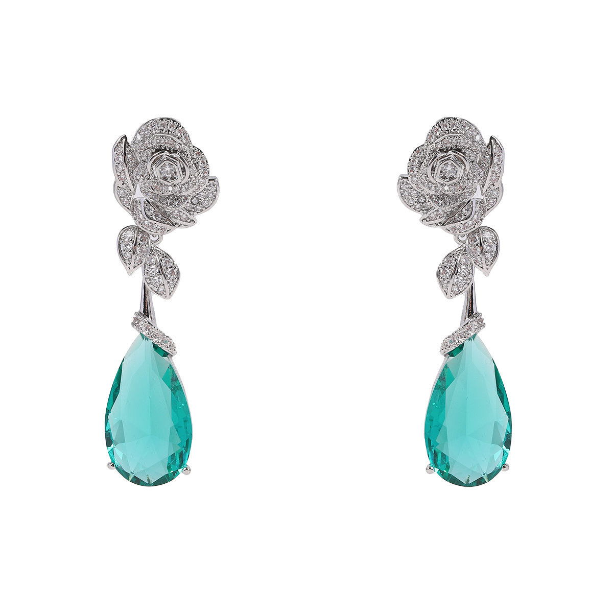 Cross-border Retro Long Floral Water Drop Earrings Manufacturer New Green Earrings