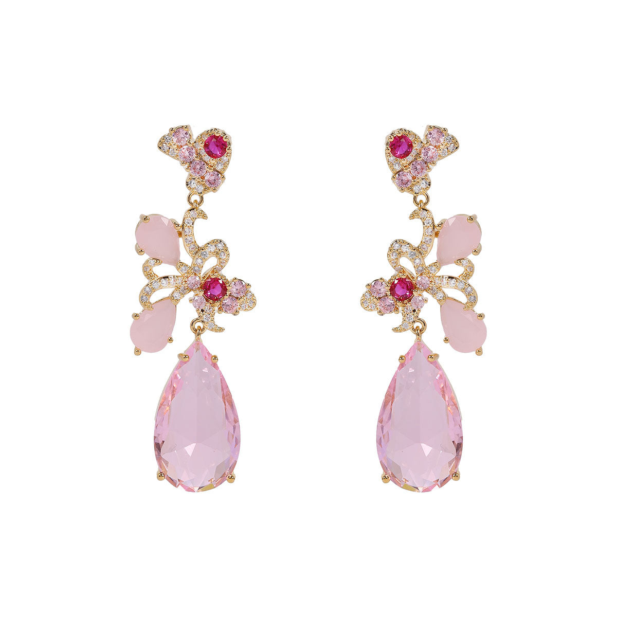 Cherry Blossom French Retro Asymmetric Long Water Drop Earrings