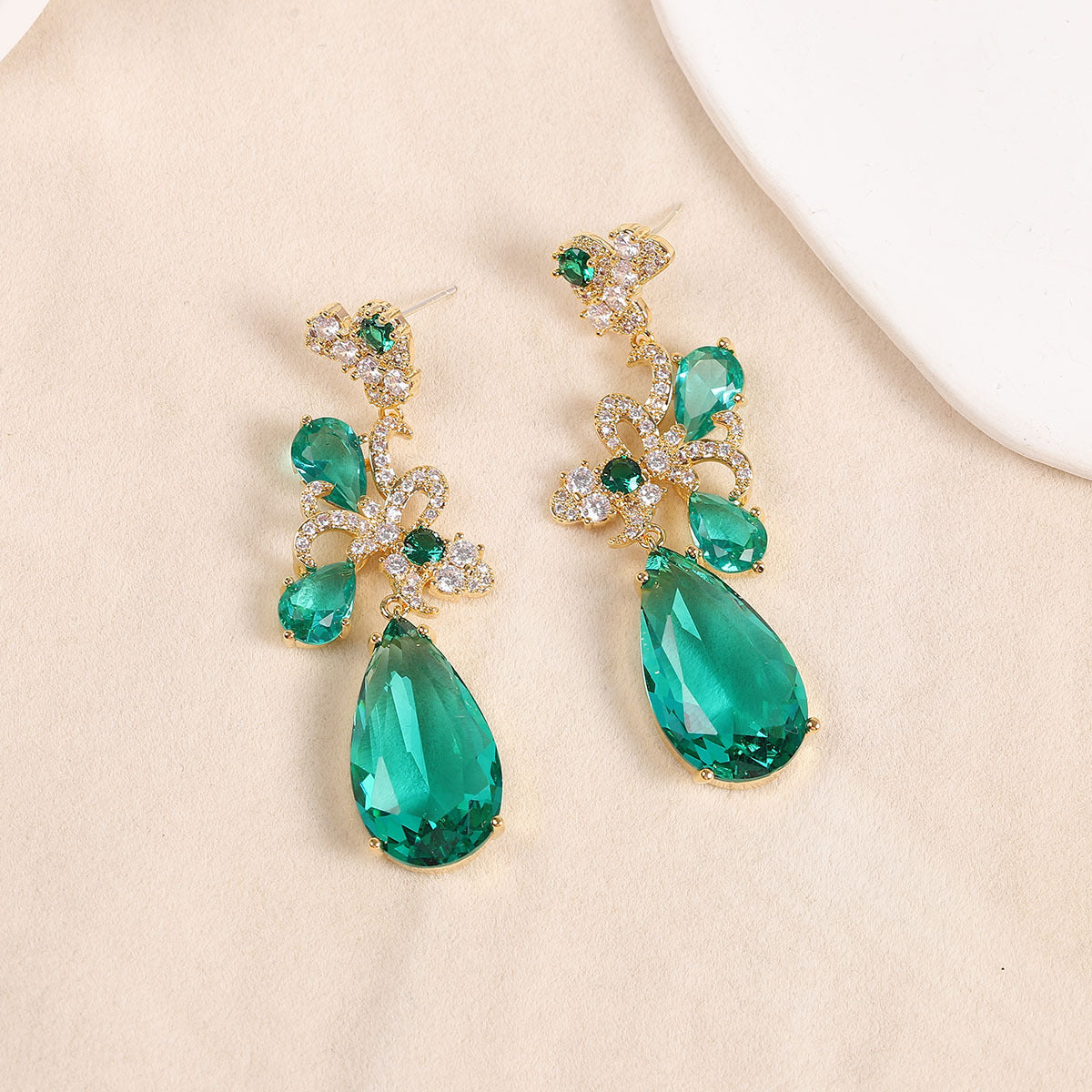 Cherry Blossom French Retro Asymmetric Long Water Drop Earrings