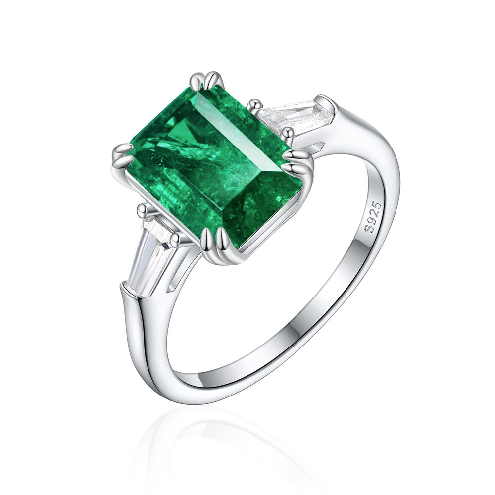 Whispers from the Forest – Rectangular Emerald-Inspired Silver Ring