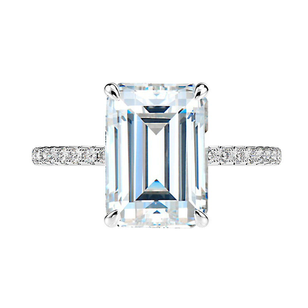 Rectangular High Carbon Diamond Light Luxury Ring