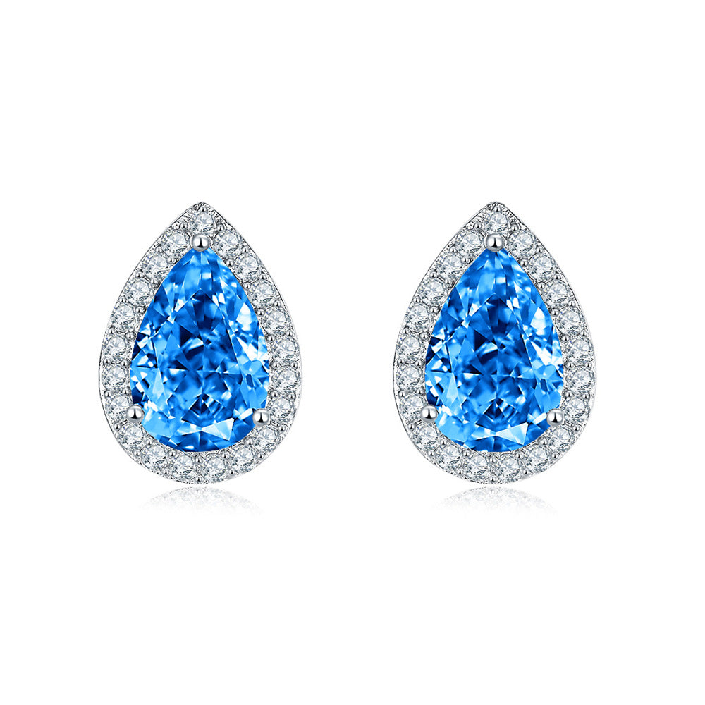 Aquamarine Drop Stud Earrings – 7x9mm Water Drop Cut
