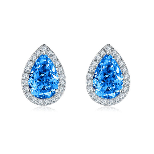 Aquamarine Drop Stud Earrings – 7x9mm Water Drop Cut