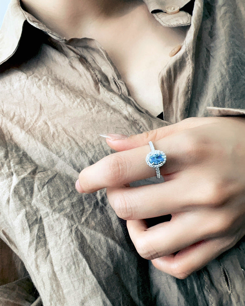 Aquamarine Glow – Oval Cut Blue Zircon Ring in Silver