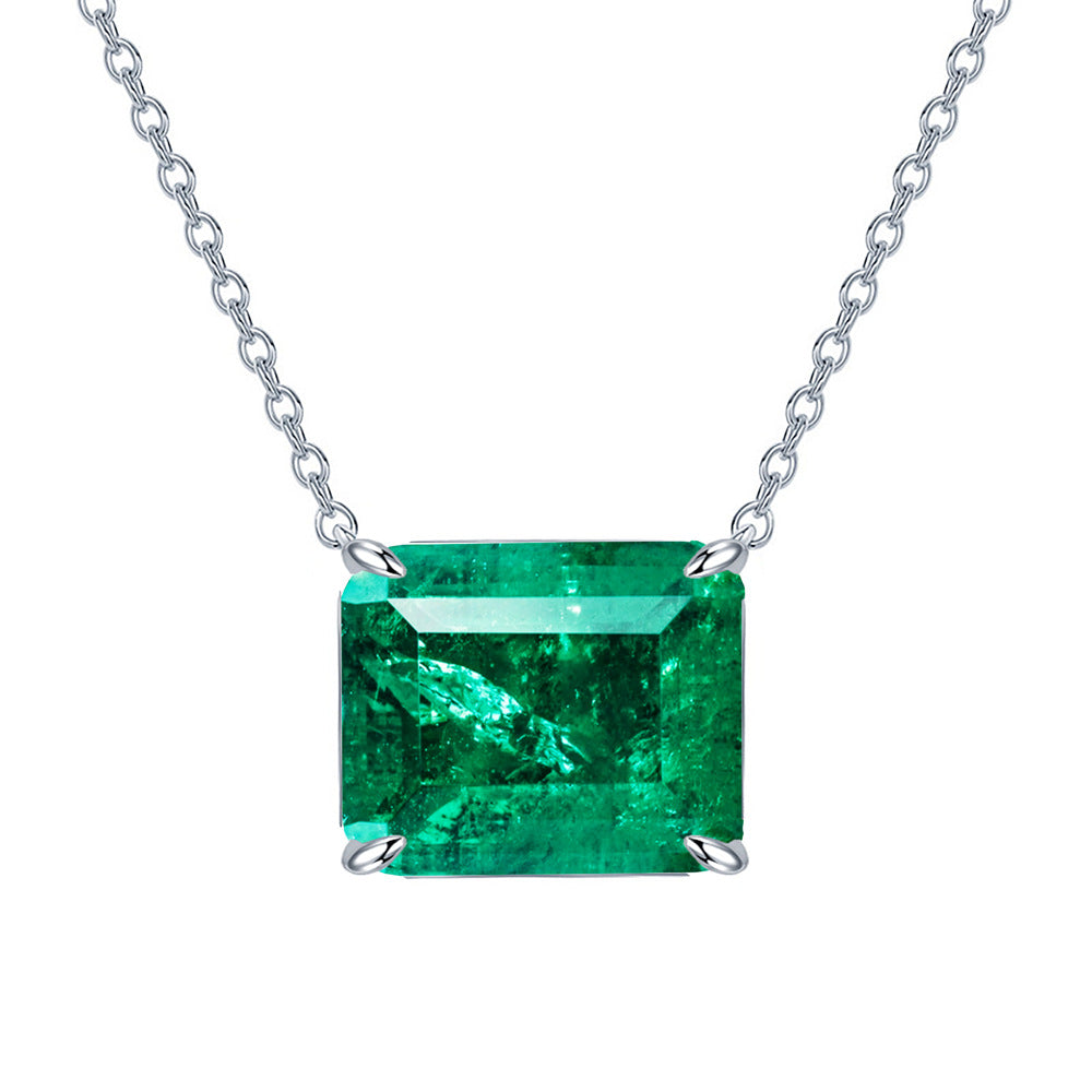 Simulated Emerald Necklace in Pure Silver